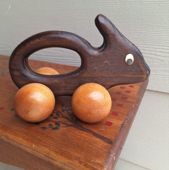 Vintage Toys Vintage 6s 70s Toddler Toy Wooden Rabbit On Wheels